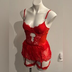Valentine’s Day Special!  Scarlet Lace Chemise with Garter Straps NWT